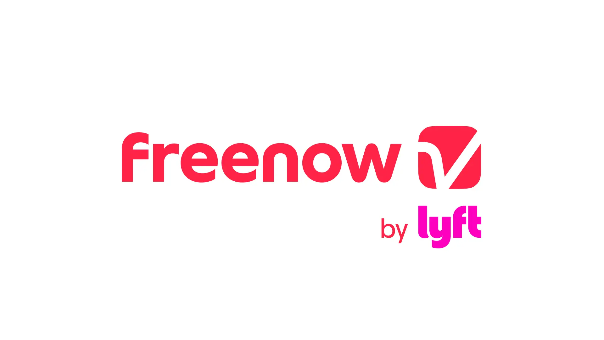The image shows the Freenow logo, a red text with the word "Freenow" and the text "by lyft" below it.