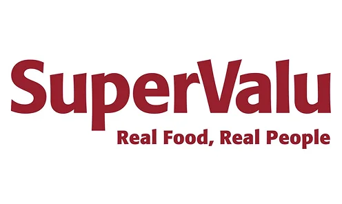 The SuperValu logo featuring the company name in bold maroon text with the tagline "Real Food, Real People" underneath.