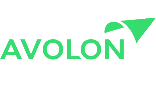 The Avolon logo features the company name in green capital letters with an upward-pointing arrow design integrated into the right side of the text.