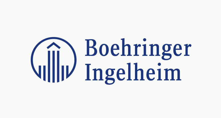 Logo of Boehringer Ingelheim, a pharmaceutical company, featuring a circular icon with vertical lines and the company name in dark blue text.